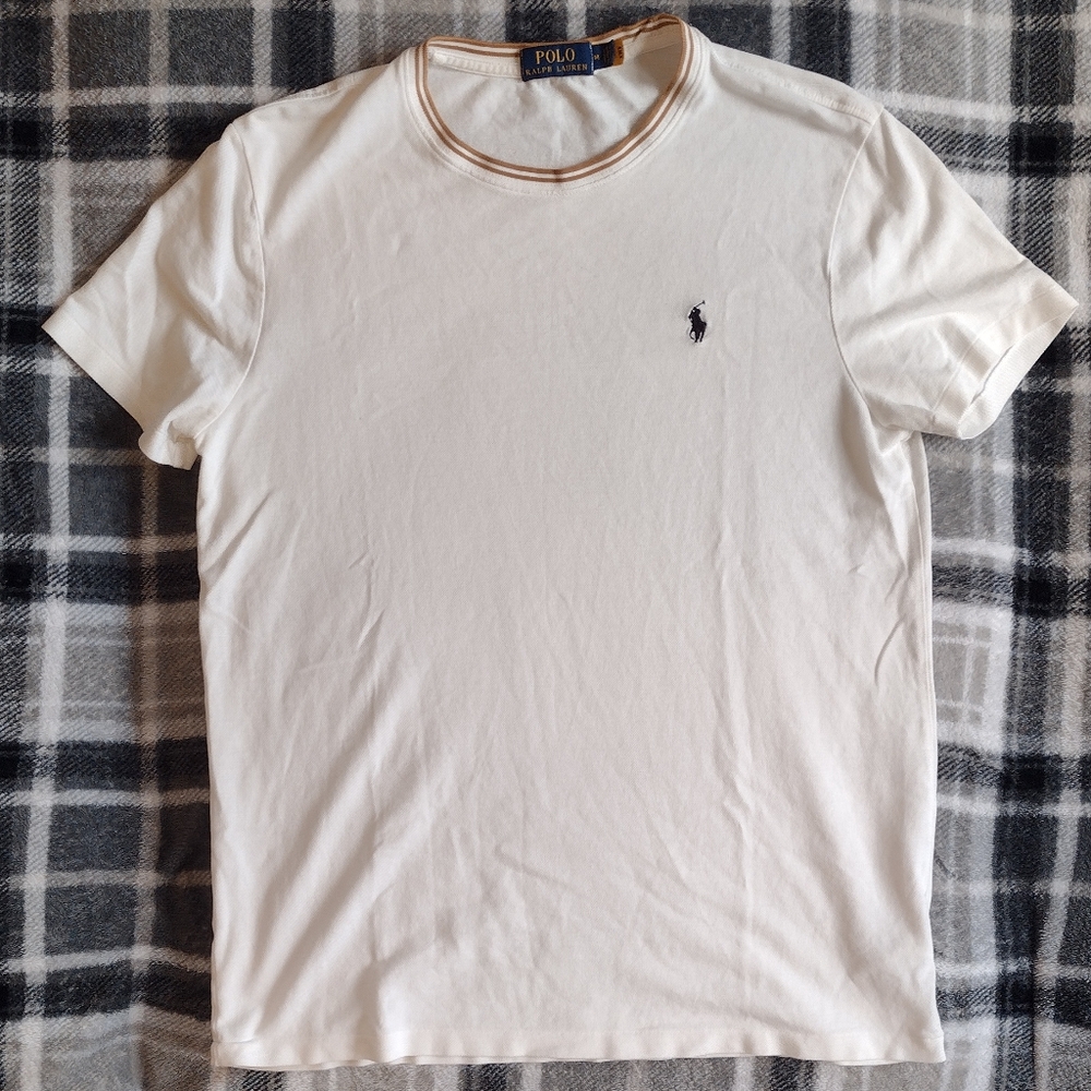 Polo small logo t shirt cream men's size MEDIUM